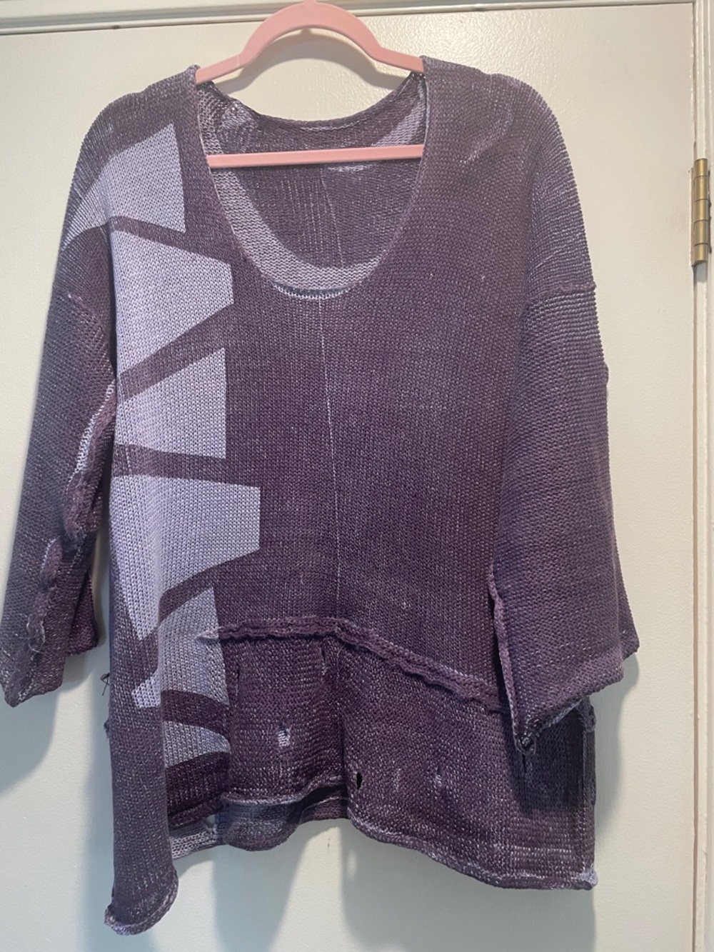 Skifo Purple Lavender Artsy Knit Cut Out Rolled Edge Beautiful Sweater